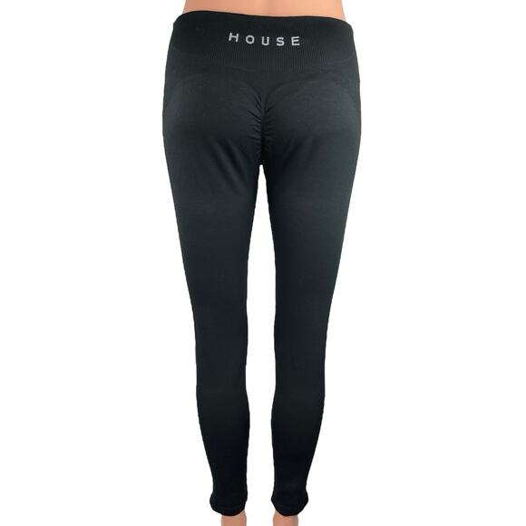 House ID Black Mid Rise Ruched Back Pull On Running Athletic Leggings Size M - Picture 3 of 4